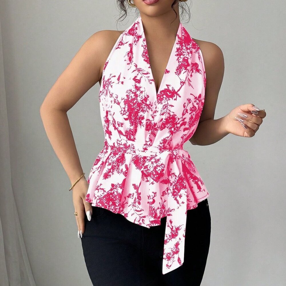 Hot Pink Boho Women's Ink Print Sleeveless Design Shirt - Picture 3 of 6